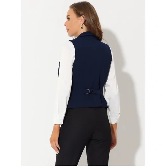 Women's Lapel Collar Dressy Versatile Racerback Waistcoat Suit Vest Dark Blue L - Picture 5 of 5